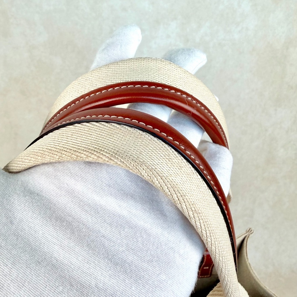 Chloé Woody Medium Tote Beige Linen Canvas Logo Strap Brown Leather Trim - Picture 17 of 17